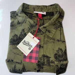 Woolrich x Target Green Vintage Print Button Up Flannel Shirt, Size L NWT!